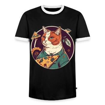 chat avec des tranches de pizza - T-shirt contrasté Homme - noir/blanc - Devant - AI Model Female 172 light (172cm) & AI Model Male 178 light (178cm)
