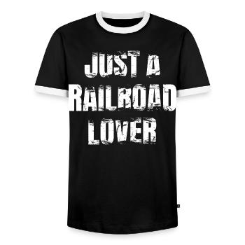 Train lovers - Men's Ringer Shirt - black/white - Front - AI Model Female 172 light (172cm) & AI Model Male 178 light (178cm)