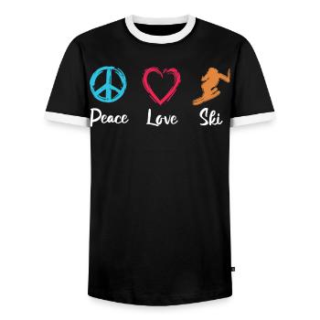 Peace Love Skiing - Men's Ringer Shirt - black/white - Front - AI Model Female 172 light (172cm) & AI Model Male 178 light (178cm)