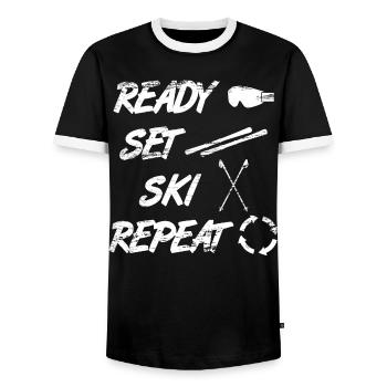 Saying skier - Men's Ringer Shirt - black/white - Front - AI Model Female 172 light (172cm) & AI Model Male 178 light (178cm)