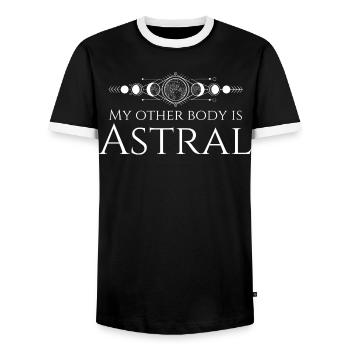 Citation amusante de projection astrale - T-shirt contrasté Homme - noir/blanc - Devant - AI Model Female 172 light (172cm) & AI Model Male 178 light (178cm)