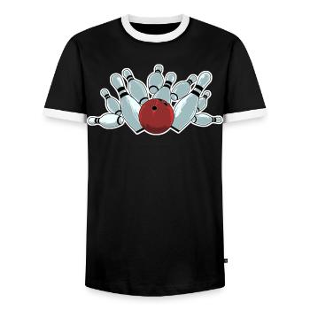 Bowling Strike - Men's Ringer Shirt - black/white - Front - AI Model Female 172 light (172cm) & AI Model Male 178 light (178cm)