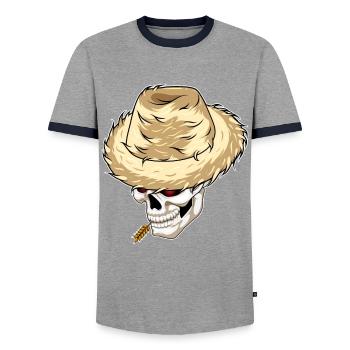 Ferme de blé Skull Farmer - T-shirt contrasté Homme - gris/marine  - Devant - AI Model Female 172 light (172cm) & AI Model Male 178 light (178cm)