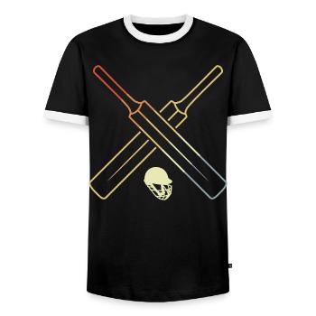 Vintage Cricket Equipment - Men's Ringer Shirt - black/white - Front - AI Model Female 172 light (172cm) & AI Model Male 178 light (178cm)