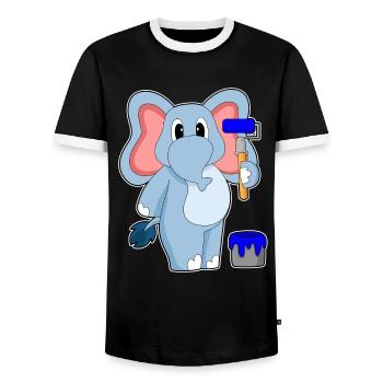 Elephant Painter Paint Roller Painting - Men's Ringer Shirt - black/white - Front - AI Model Female 172 light (172cm) & AI Model Male 178 light (178cm)