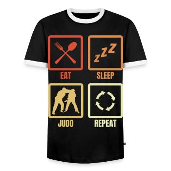 Eat Sleep Judo Repeat - Men's Ringer Shirt - black/white - Front - AI Model Female 172 light (172cm) & AI Model Male 178 light (178cm)