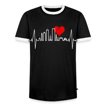 Boston Skyline Herzschlag USA Fan Herz Puls Liebe - Männer Kontrast-T-Shirt - Schwarz/Weiß - Vorne - AI Model Female 172 light (172cm) & AI Model Male 178 light (178cm)