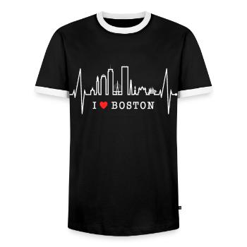 Boston Skyline Herzschlag USA Fan Herz Puls Liebe - Männer Kontrast-T-Shirt - Schwarz/Weiß - Vorne - AI Model Female 172 light (172cm) & AI Model Male 178 light (178cm)