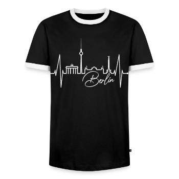 Berlin Skyline Herzschlag Herz Liebe Love Berliner - Männer Kontrast-T-Shirt - Schwarz/Weiß - Vorne - AI Model Female 172 light (172cm) & AI Model Male 178 light (178cm)