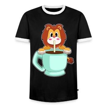Löwe Tasse Kaffe - Männer Kontrast-T-Shirt - Schwarz/Weiß - Vorne - AI Model Female 172 light (172cm) & AI Model Male 178 light (178cm)