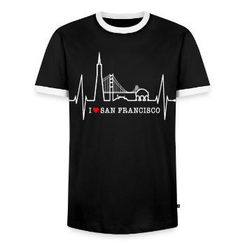 San Francisco Skyline Heartbeat California USA - Men's Ringer Shirt - black/white - Front - AI Model Female 172 light (172cm) & AI Model Male 178 light (178cm)