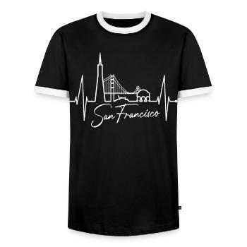 San Francisco Skyline Heartbeat California USA - Men's Ringer Shirt - black/white - Front - AI Model Female 172 light (172cm) & AI Model Male 178 light (178cm)