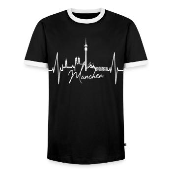 Munich Skyline Heartbeat Bayern Fan Love Munich - Men's Ringer Shirt - black/white - Front - AI Model Female 172 light (172cm) & AI Model Male 178 light (178cm)