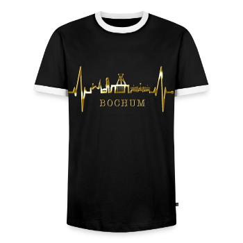 Bochum Heartbeat Bochum Skyline Home Ruhrpott - Men's Ringer Shirt - black/white - Front - AI Model Female 172 light (172cm) & AI Model Male 178 light (178cm)