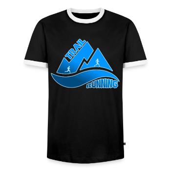 Trail Running Mountains Man Woman - Men's Ringer Shirt - black/white - Front - AI Model Female 172 light (172cm) & AI Model Male 178 light (178cm)