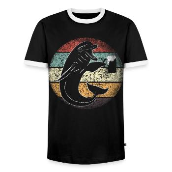 Fête dauphin avec bière sur la plage - festival en octobre - T-shirt contrasté Homme - noir/blanc - Devant - AI Model Female 172 light (172cm) & AI Model Male 178 light (178cm)