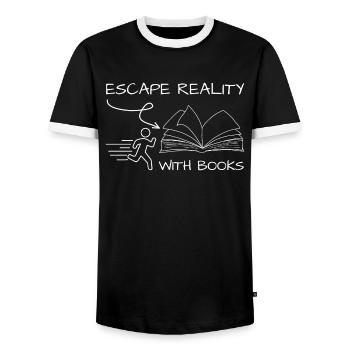 Entflieh der Realität mit Büchern Bücherwurm Zitat - Männer Kontrast-T-Shirt - Schwarz/Weiß - Vorne - AI Model Female 172 light (172cm) & AI Model Male 178 light (178cm)