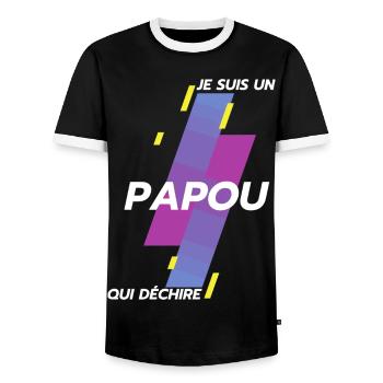 Je suis un Papou qui déchire Cadeau Humour Papy - T-shirt contrasté Homme - noir/blanc - Devant - AI Model Female 172 light (172cm) & AI Model Male 178 light (178cm)