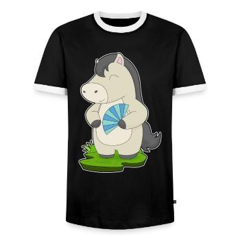 Éventail de main de cheval - T-shirt contrasté Homme - noir/blanc - Devant - AI Model Female 172 light (172cm) & AI Model Male 178 light (178cm)