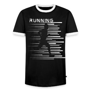 Running, easy, active, running, cool stripes - Men's Ringer Shirt - black/white - Front - AI Model Female 172 light (172cm) & AI Model Male 178 light (178cm)