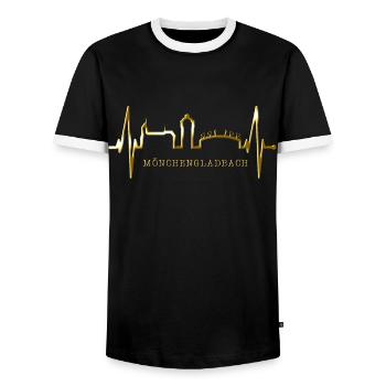 Mönchengladbach Skyline Heartbeat Fan I Love MG - Men's Ringer Shirt - black/white - Front - AI Model Female 172 light (172cm) & AI Model Male 178 light (178cm)