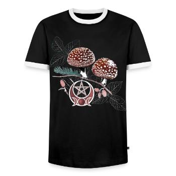 Toadstool Wicca Symbol Natural Magic Autumn - Men's Ringer Shirt - black/white - Front - AI Model Female 172 light (172cm) & AI Model Male 178 light (178cm)