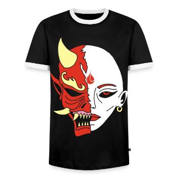 Humain ou démon ? - T-shirt contrasté Homme - noir/blanc - Devant - AI Model Female 172 light (172cm) & AI Model Male 178 light (178cm)
