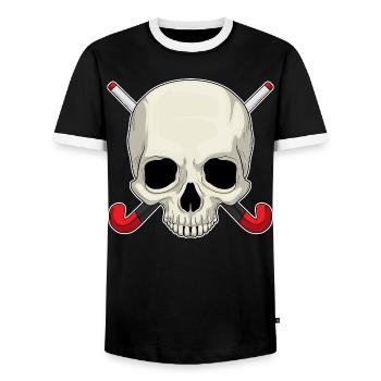 Croûte de hockey sur gazon en forme de crâne - T-shirt contrasté Homme - noir/blanc - Devant - AI Model Female 172 light (172cm) & AI Model Male 178 light (178cm)