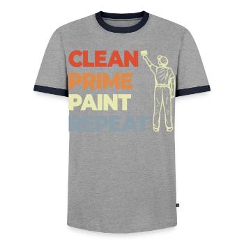 Clean Prime Paint Repeat - Men's Ringer Shirt - grey/navy  - Front - AI Model Female 172 light (172cm) & AI Model Male 178 light (178cm)