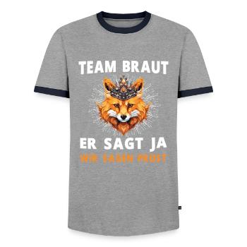 Hochzeit Junggesellenabschied Fuchs Bräutigam - Männer Kontrast-T-Shirt - Grau/Navy  - Vorne - AI Model Female 172 light (172cm) & AI Model Male 178 light (178cm)