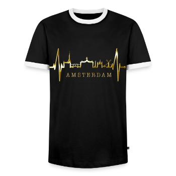 Amsterdam Skyline Pays-Bas Heartbeat Holland - T-shirt contrasté Homme - noir/blanc - Devant - AI Model Female 172 light (172cm) & AI Model Male 178 light (178cm)
