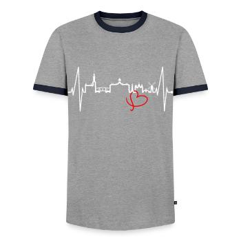 Amsterdam Skyline Netherlands Heartbeat Holland - Men's Ringer Shirt - grey/navy  - Front - AI Model Female 172 light (172cm) & AI Model Male 178 light (178cm)