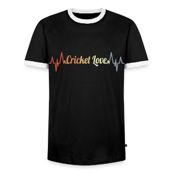 Cricket Love Heart Palpitations - Men's Ringer Shirt - black/white - Front - AI Model Female 172 light (172cm) & AI Model Male 178 light (178cm)