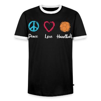 Peace Love Handball - Men's Ringer Shirt - black/white - Front - AI Model Female 172 light (172cm) & AI Model Male 178 light (178cm)