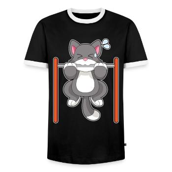 Cat Bodybuilder Pull-ups Bodybuilding - Men's Ringer Shirt - black/white - Front - AI Model Female 172 light (172cm) & AI Model Male 178 light (178cm)