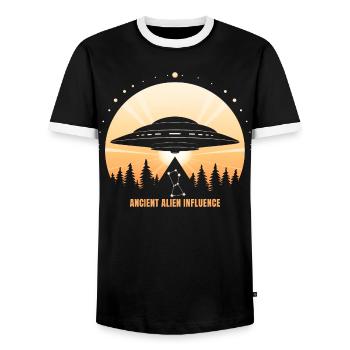Ancienne influence extraterrestre - OVNI Pyramide d’Orion - T-shirt contrasté Homme - noir/blanc - Devant - AI Model Female 172 light (172cm) & AI Model Male 178 light (178cm)