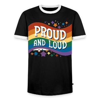 Proud and Loud - Men's Ringer Shirt - black/white - Front - AI Model Female 172 light (172cm) & AI Model Male 178 light (178cm)