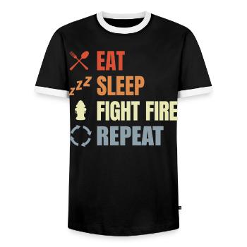 Eat Sleep Fight Fire Repeat - Männer Kontrast-T-Shirt - Schwarz/Weiß - Vorne - AI Model Female 172 light (172cm) & AI Model Male 178 light (178cm)