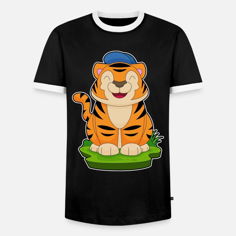 Tiger Cap - Männer Kontrast-T-Shirt - Schwarz/Weiß