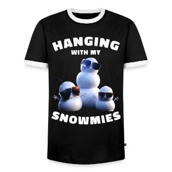 Hanging With My Snowmies Funny Snowmen - Men's Ringer Shirt - black/white - Front - AI Model Female 172 light (172cm) & AI Model Male 178 light (178cm)