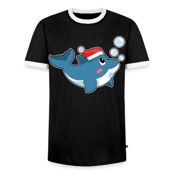 Dolphin Christmas Santa Hat - Men's Ringer Shirt - black/white - Front - AI Model Female 172 light (172cm) & AI Model Male 178 light (178cm)