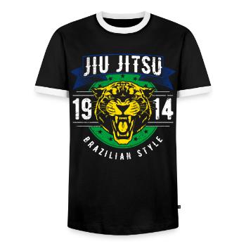 Brazilian Jiu Jitsu 1914 Jaguar Head BJJ Gift - Men's Ringer Shirt - black/white - Front - AI Model Female 172 light (172cm) & AI Model Male 178 light (178cm)