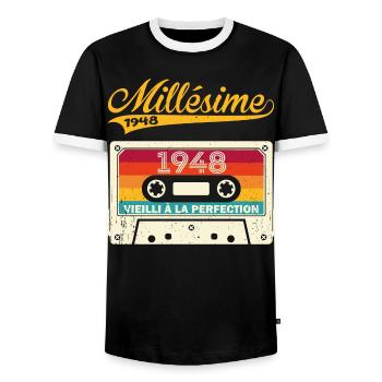 Millésime 1948 Cadeau 75 Ans Anniversaire Humour - T-shirt contrasté Homme - noir/blanc - Devant - AI Model Female 172 light (172cm) & AI Model Male 178 light (178cm)