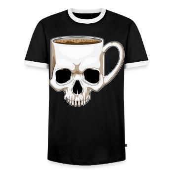 Totenkopf Kaffee Becher - Männer Kontrast-T-Shirt - Schwarz/Weiß - Vorne - AI Model Female 172 light (172cm) & AI Model Male 178 light (178cm)