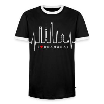 Shanghai Skyline Heartbeat Chine J’aime Shanghai - T-shirt contrasté Homme - noir/blanc - Devant - AI Model Female 172 light (172cm) & AI Model Male 178 light (178cm)