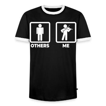 Geigenspieler Strichmännchen - Männer Kontrast-T-Shirt - Schwarz/Weiß - Vorne - AI Model Female 172 light (172cm) & AI Model Male 178 light (178cm)