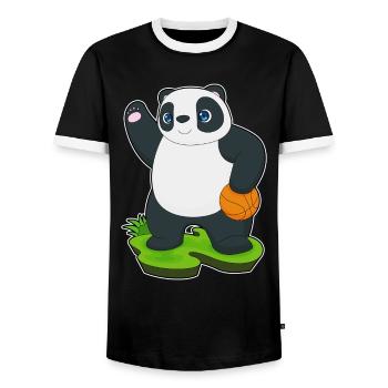 Panda Basketball Player Basketball - Men's Ringer Shirt - black/white - Front - AI Model Female 172 light (172cm) & AI Model Male 178 light (178cm)