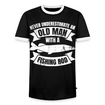 Grand-père pêcheur - T-shirt contrasté Homme - noir/blanc - Devant - AI Model Female 172 light (172cm) & AI Model Male 178 light (178cm)