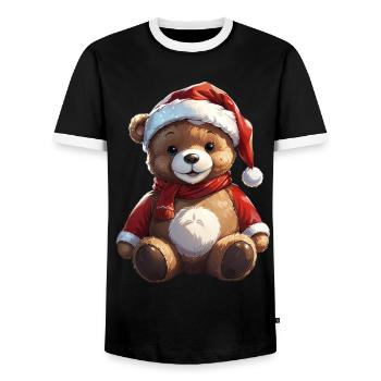 Noël mignon ours en peluche chapeau de Père Noël - T-shirt contrasté Homme - noir/blanc - Devant - AI Model Female 172 light (172cm) & AI Model Male 178 light (178cm)