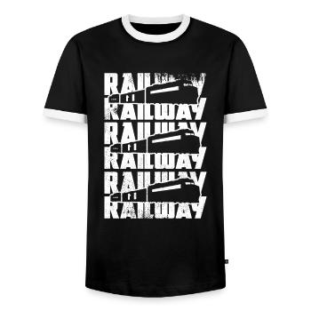 Train Sketch - Men's Ringer Shirt - black/white - Front - AI Model Female 172 light (172cm) & AI Model Male 178 light (178cm)